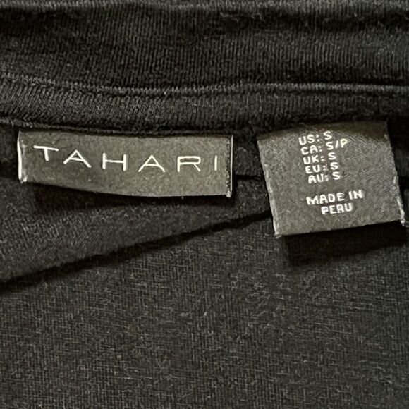 Tahari Midi Dress Short Sleeve Black V-Neck Stretchy Minimalist Size S - Picture 3 of 7